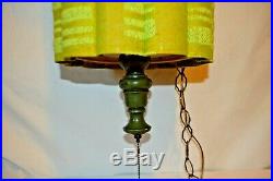 Vintage Mid Century Ceiling Hanging Swag Lamp / Light 20 X 10. Groovy Green