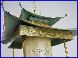 Vintage Mid-Century Chinoiserie Asian Green Pagoda Hanging Swag Lamp Light Retro