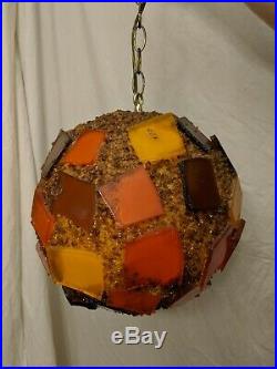 Vintage Mid Century Chunky Lucite Rock Candy Hanging Swag Lamp Spaghetti Tested