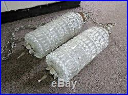 Vintage Mid Century Crystal Glass Hanging Light Fixture Double Pendant Swag lamp