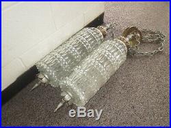 Vintage Mid Century Crystal Glass Hanging Light Fixture Double Pendant Swag lamp