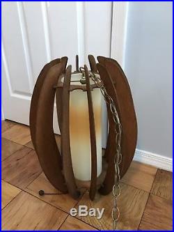 Vintage Mid Century Danish Hanging Lamp Wood Light Fixture MCM Swag