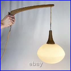 Vintage Mid Century Danish Modern Teak Wood Swing Arm Wall Hanging Sconce Lamp