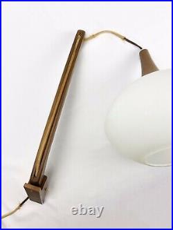Vintage Mid Century Danish Modern Teak Wood Swing Arm Wall Hanging Sconce Lamp