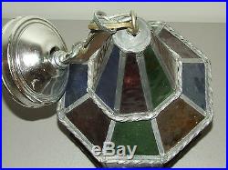 Vintage Mid Century Deco Stained Glass Hanging Ceiling Chandelier Lamp Light