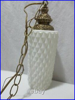 Vintage Mid Century Diamond Glass Hanging Light Fixture Double Pendant Swag lamp