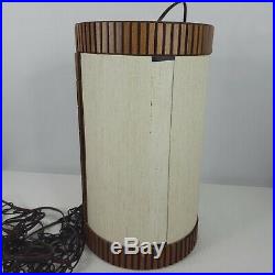 Vintage Mid Century Drum Lamp Hanging Swag Light With Chain Tiki Wood Trim