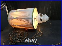 Vintage Mid Century Drum Shade Beige gold Hanging Swag Lamp 16in x12in