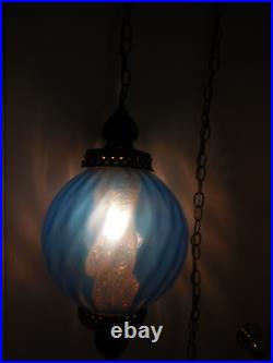 Vintage Mid Century Globe Hanging Swag Lamp Light Chain Pendant Orb Rare Blue