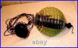 Vintage Mid Century Green Glass Chain Hanging Swag Lamp Light Works