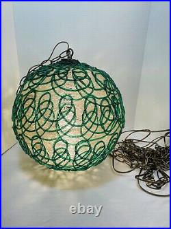 Vintage Mid Century Green White Lucite Spaghetti Hanging Swag Lamp Light 60s