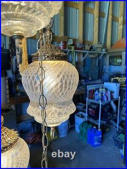 Vintage Mid Century HOLLYWOOD REGENCY Hanging Swag Light Triple Pendant Lamp Exc