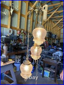 Vintage Mid Century HOLLYWOOD REGENCY Hanging Swag Light Triple Pendant Lamp Exc