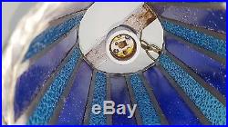 Vintage Mid Century Hand Made Blue Stained Glass Hanging Swag Light Lamp Tested