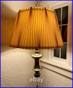 Vintage Mid Century Hanging Brass Swag Lamp Ceiling Reading Light with Shade