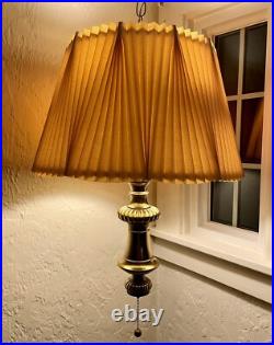 Vintage Mid Century Hanging Brass Swag Lamp Ceiling Reading Light with Shade