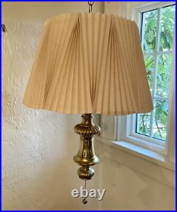 Vintage Mid Century Hanging Brass Swag Lamp Ceiling Reading Light with Shade
