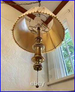 Vintage Mid Century Hanging Brass Swag Lamp Ceiling Reading Light with Shade