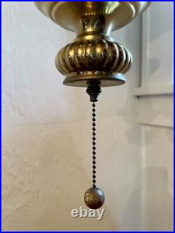 Vintage Mid Century Hanging Brass Swag Lamp Ceiling Reading Light with Shade