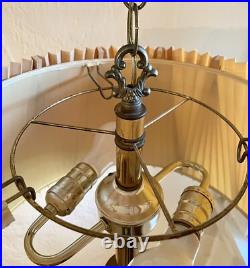 Vintage Mid Century Hanging Brass Swag Lamp Ceiling Reading Light with Shade