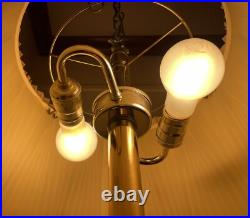 Vintage Mid Century Hanging Brass Swag Lamp Ceiling Reading Light with Shade