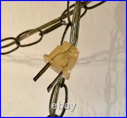 Vintage Mid Century Hanging Brass Swag Lamp Ceiling Reading Light with Shade