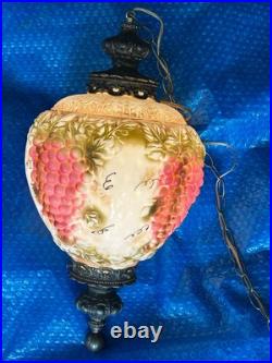 Vintage Mid Century Hanging SWAG LAMP Glass Falkenstein Vineyard Grapes Works