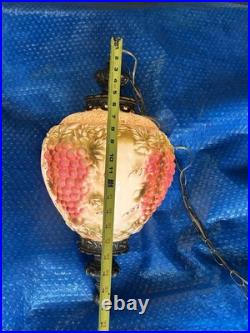 Vintage Mid Century Hanging SWAG LAMP Glass Falkenstein Vineyard Grapes Works