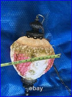 Vintage Mid Century Hanging SWAG LAMP Glass Falkenstein Vineyard Grapes Works