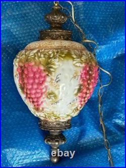 Vintage Mid Century Hanging SWAG LAMP Glass Falkenstein Vineyard Grapes Works
