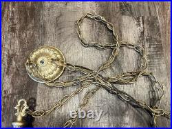 Vintage Mid Century Hanging Swag Double Pendant Lights Textured Clear Globes