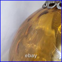 Vintage Mid Century Hanging Swag Lamp Globe Spiral Quilt Amber