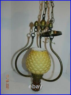 Vintage Mid-Century Hanging Swag Lamp Honey Amber Fenton pendant