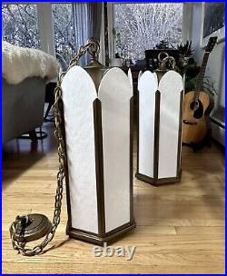 Vintage Mid Century Hanging Swag Lamp Light Gothic Church Style Large White