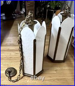 Vintage Mid Century Hanging Swag Lamp Light Gothic Church Style Large White