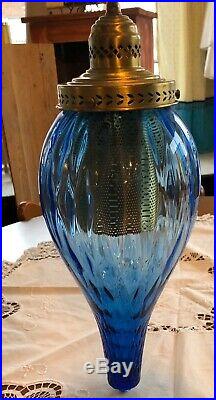 Vintage Mid Century Hanging Swag Lamp Light Rare Shape Gorgeous Blue 16 Tall