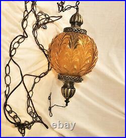 Vintage Mid-Century Hanging Swag Lamp Orange Globe
