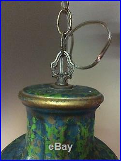 Vintage Mid-Century Hanging Swag Lamp Teal Blue Green Gypsy Boho Metal Chain
