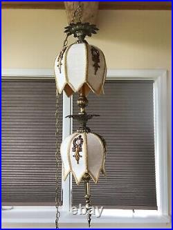 Vintage Mid Century Hollywood Regency 2 Tier Hanging Swag Lamp Light Chandelier