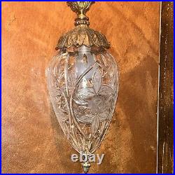 Vintage Mid Century Hollywood Regency Cut Glass with Brass Pineapple Hanging Lamp
