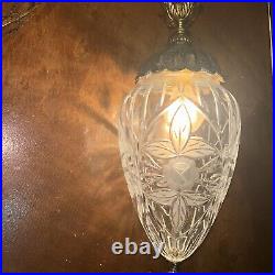 Vintage Mid Century Hollywood Regency Cut Glass with Brass Pineapple Hanging Lamp