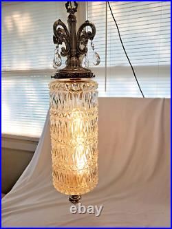 Vintage Mid Century Hollywood Regency Glam Hanging Swag Clear Glass Lamp LIGHT