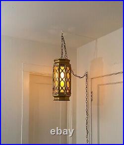Vintage Mid Century Hollywood Regency Gold Hanging Swag Lamp Light