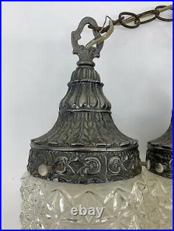Vintage Mid Century Hollywood Regency Light Fixture Double Pendant Swag lamp