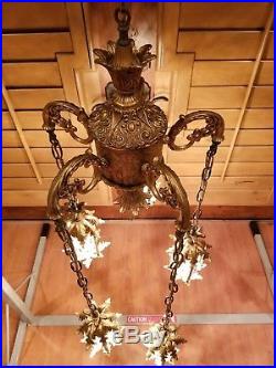 Vintage Mid Century Hollywood Regency Swag Lamp Chandelier Hanging Light Fixture