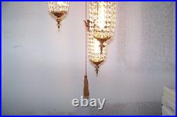 Vintage Mid Century Hollywood Regency Triple Pendant Hanging Swag Light Fixture