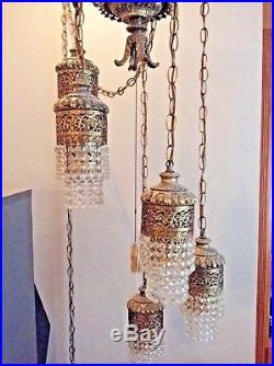Vintage Mid Century Hollywood Regency tiered Hanging 5 Light Swag Lamp Fixture