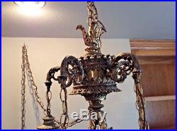 Vintage Mid Century Hollywood Regency tiered Hanging 5 Light Swag Lamp Fixture