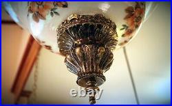 Vintage Mid Century Iridescent Lustre Milk Glass Hanging Lamp Chandelier 22x16