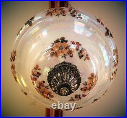 Vintage Mid Century Iridescent Lustre Milk Glass Hanging Lamp Chandelier 22x16